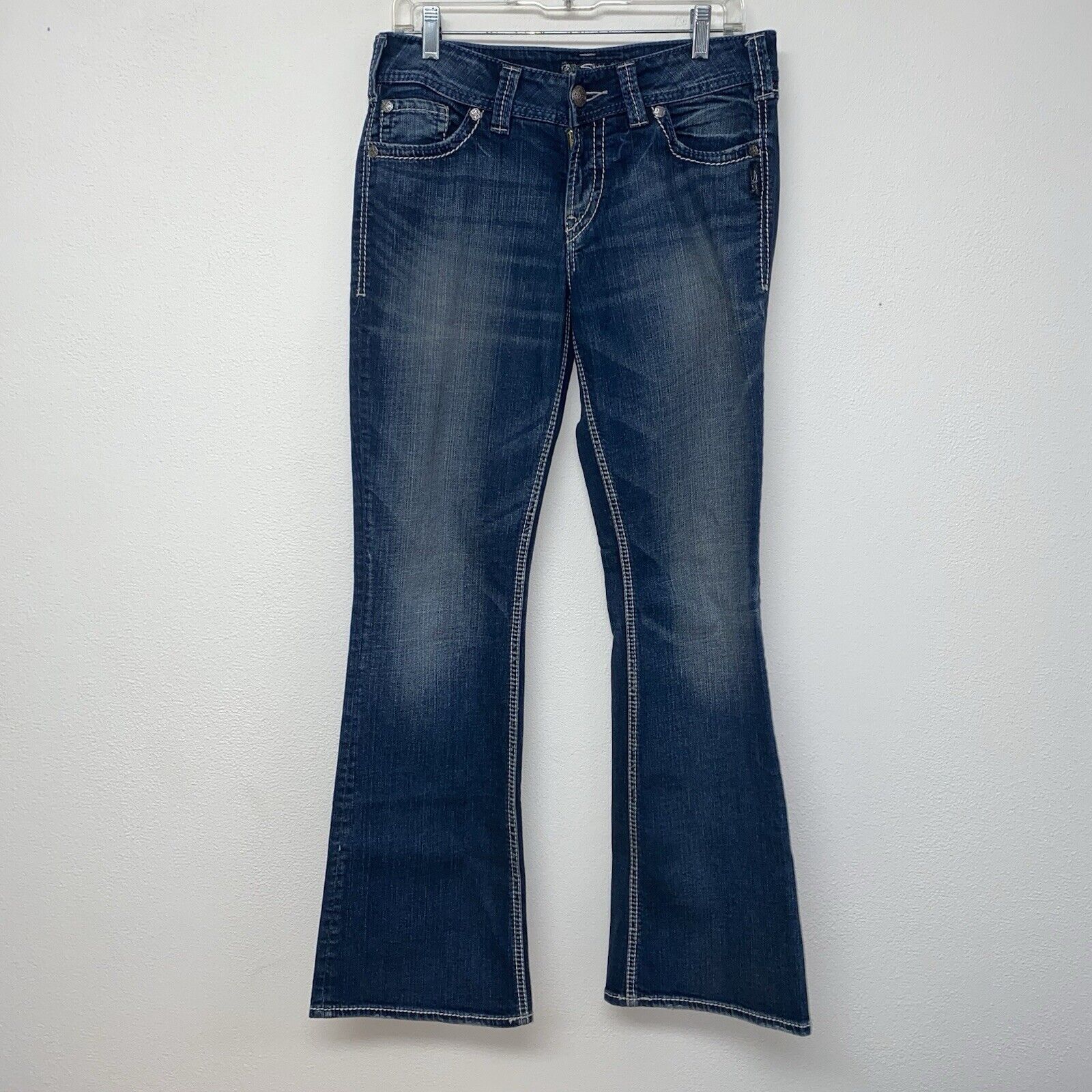 Silver Jeans Womens 29x32 Blue Denim Suki Surplus Bootcut Medium Flap Pockets